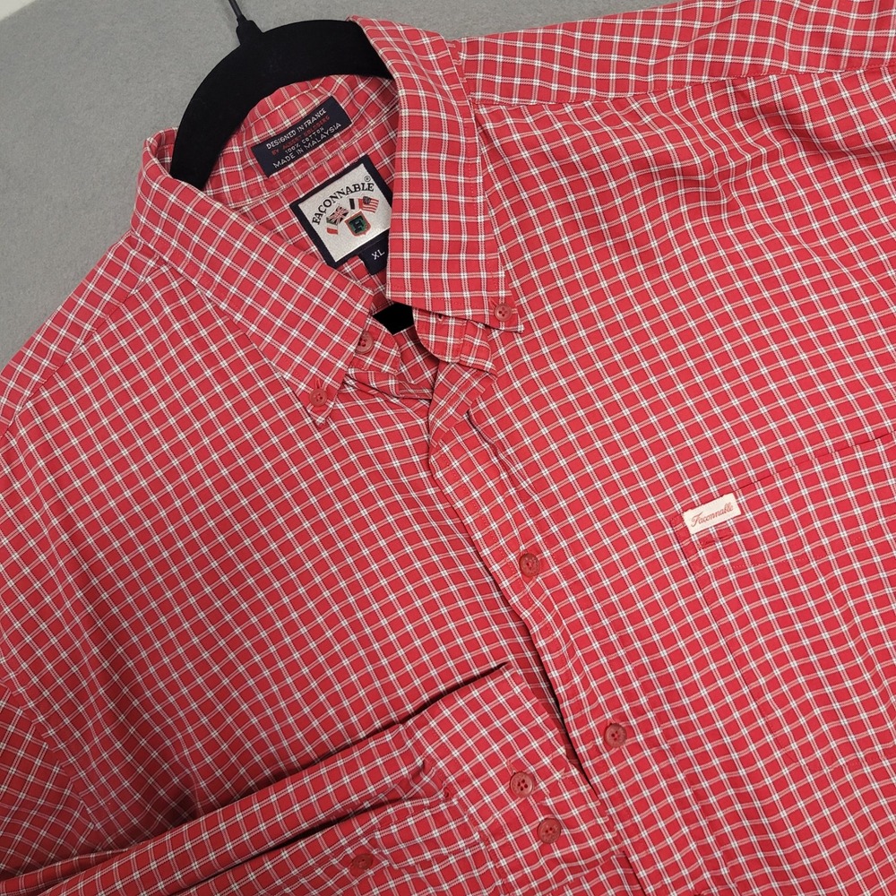 Faconnable Albert Goldberg Mens XL Red Check Plaid Button Down‎ Cotton Shirt